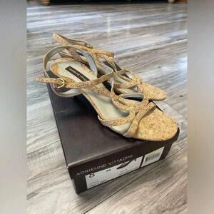 NEW Adrienne Vittadini AV Lane Cork Heeled Strap Sandals Size 8 Natural Open Toe